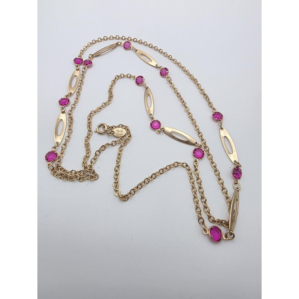 Vintage‎ PARK LANE Station Necklace SWAROVSKI Pink Crystals 18k Gold Plate 42"